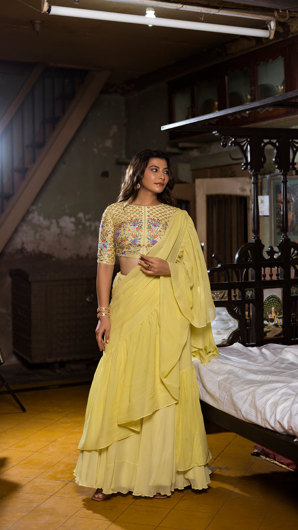 YELLOW RUFFLE LEHENGA SET