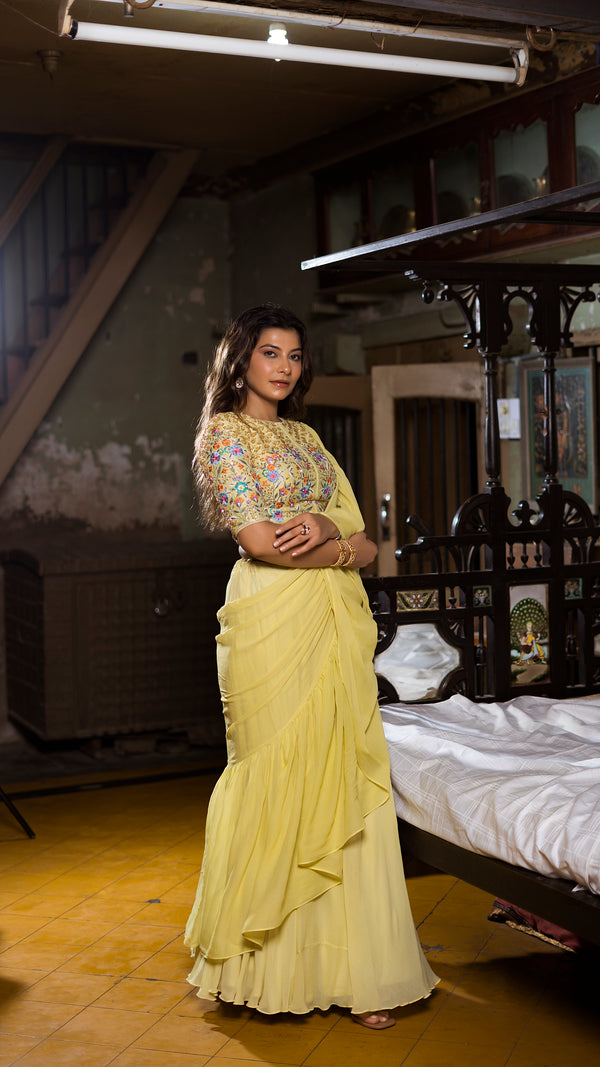 YELLOW RUFFLE LEHENGA SET