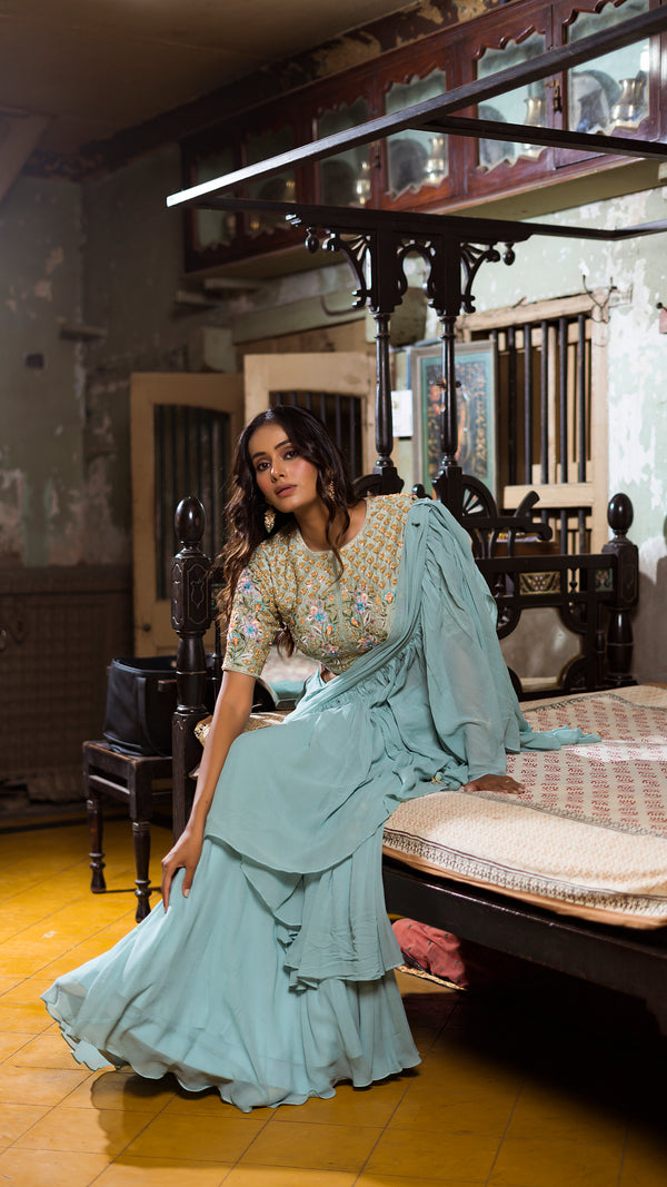 SKY BLUE RUFFLE LEHENGA SET