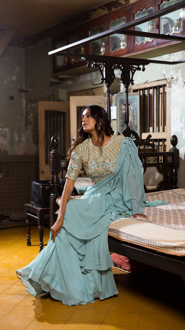 SKY BLUE RUFFLE LEHENGA SET