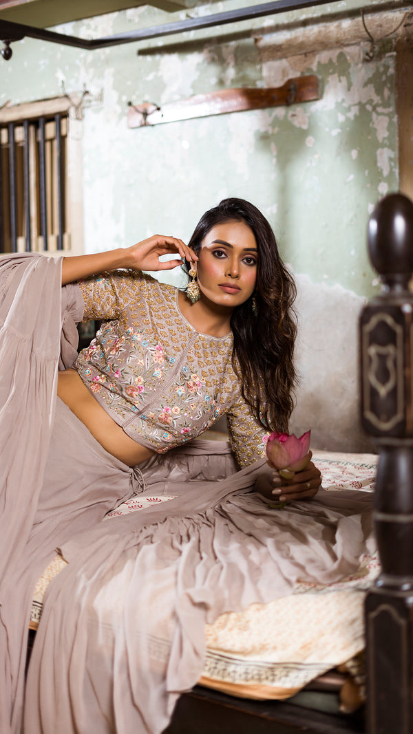 GREY RUFFLE LEHENGA SET