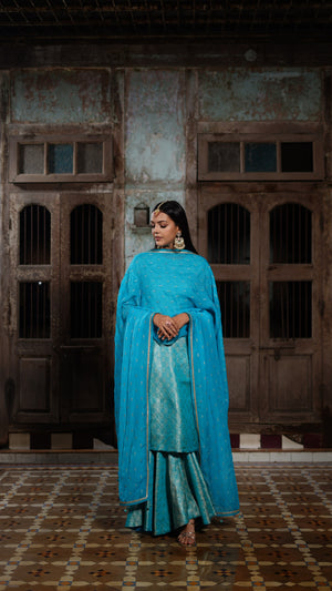 BLUE BANARASI SHARARA SET