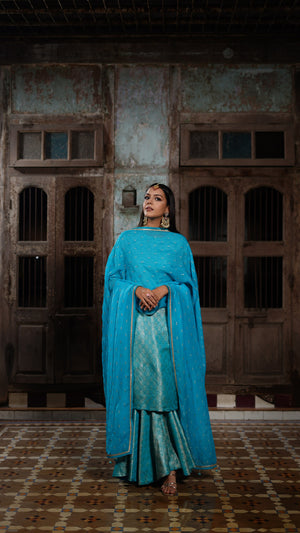 BLUE BANARASI SHARARA SET