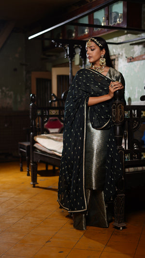 BLACK BANARASI SHARARA SET