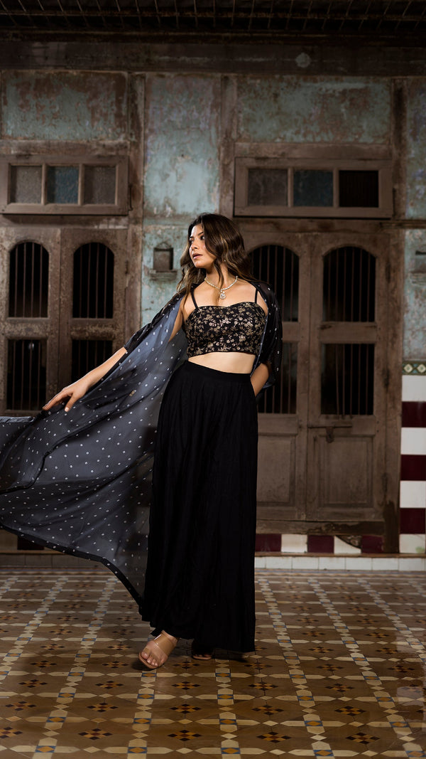Black Organza Cape Set