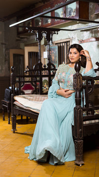 SKY BLUE RUFFLE LEHENGA SET