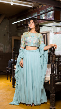 SKY BLUE RUFFLE LEHENGA SET