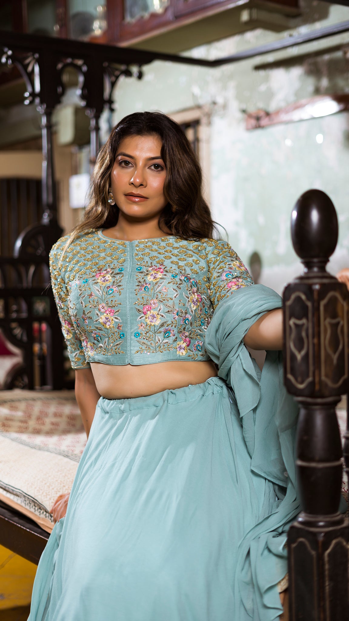 SKY BLUE RUFFLE LEHENGA SET