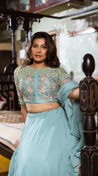 SKY BLUE RUFFLE LEHENGA SET