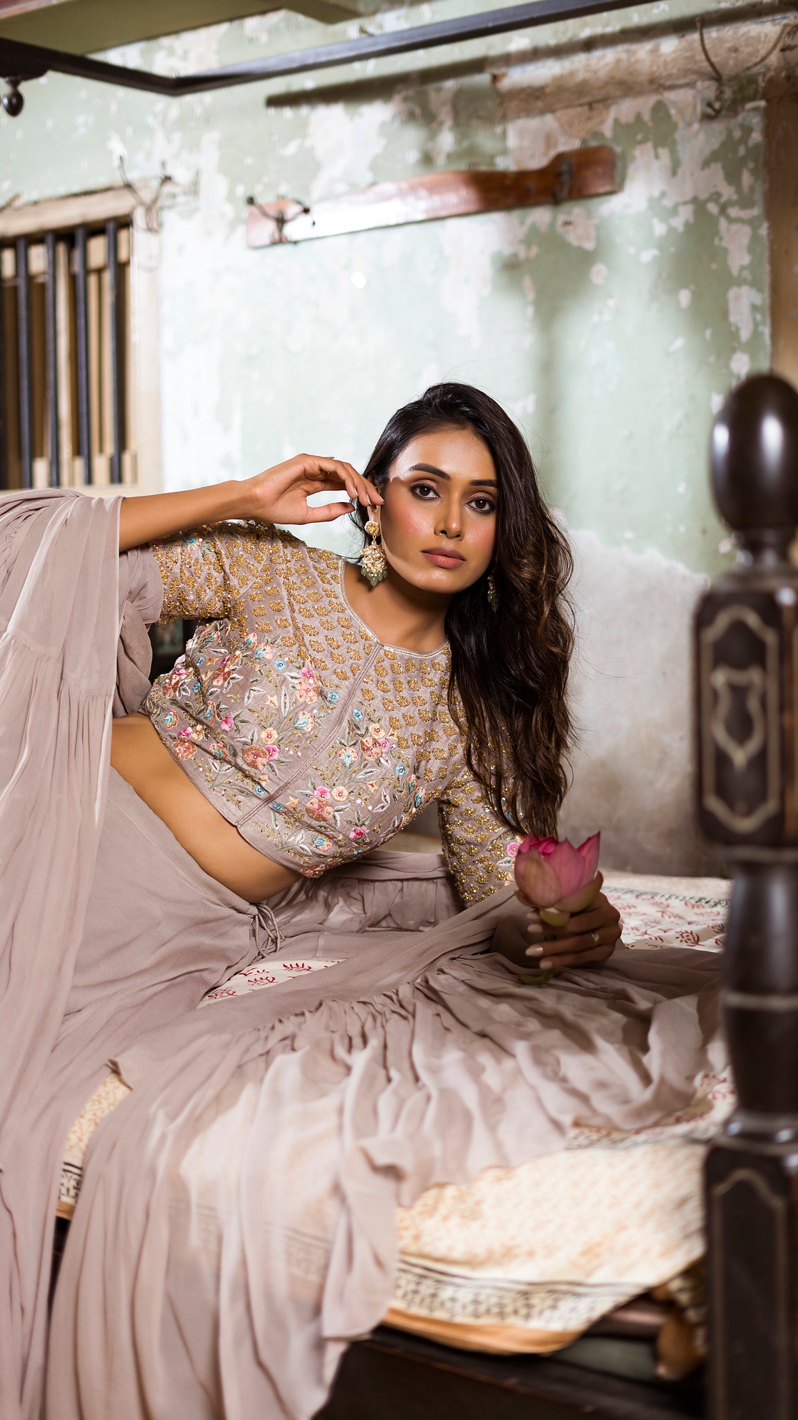 GREY RUFFLE LEHENGA SET