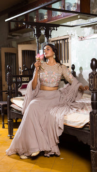 GREY RUFFLE LEHENGA SET
