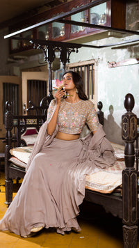 GREY RUFFLE LEHENGA SET