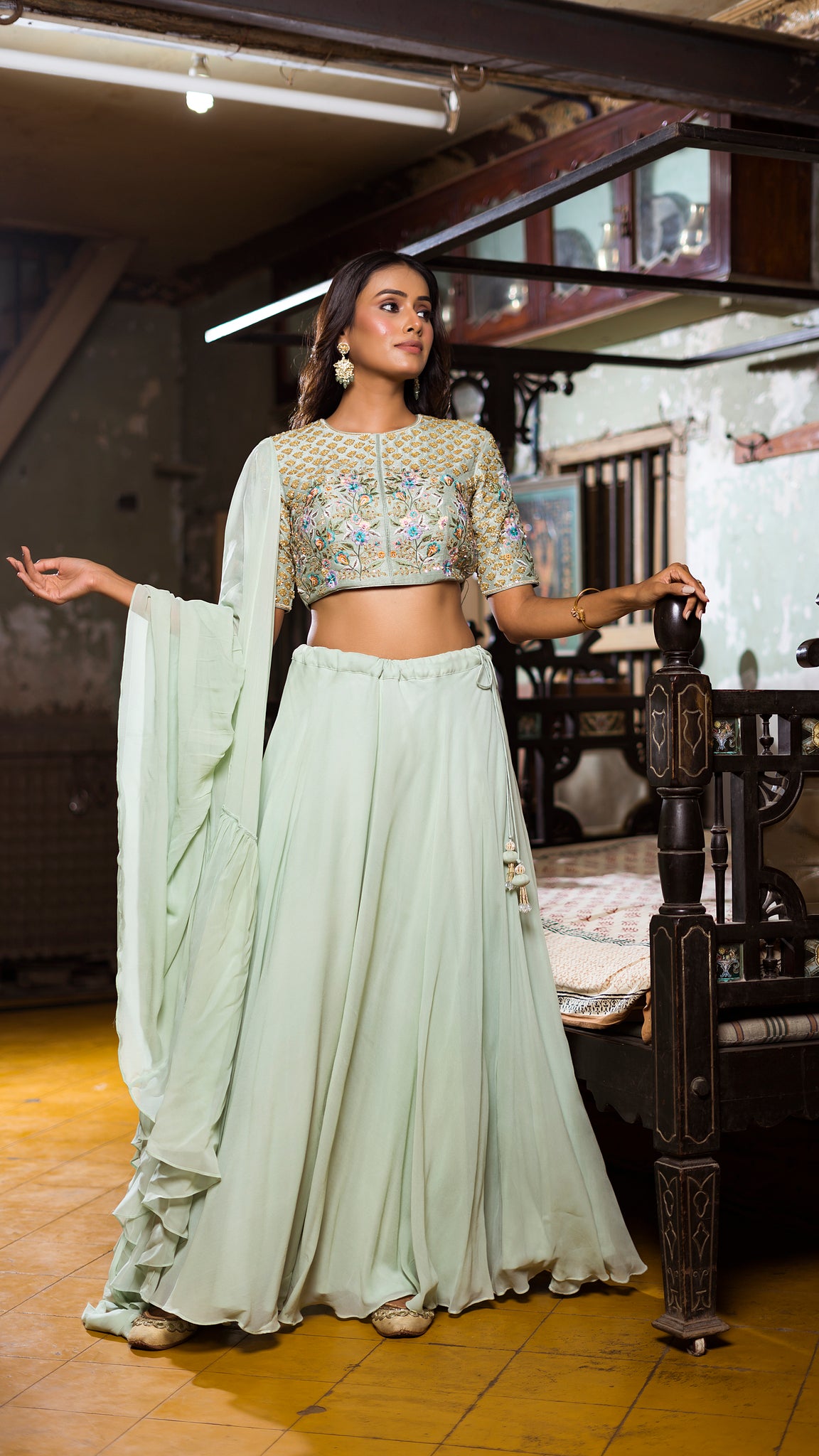 SEA GREEN RUFFLE LEHENGA SET