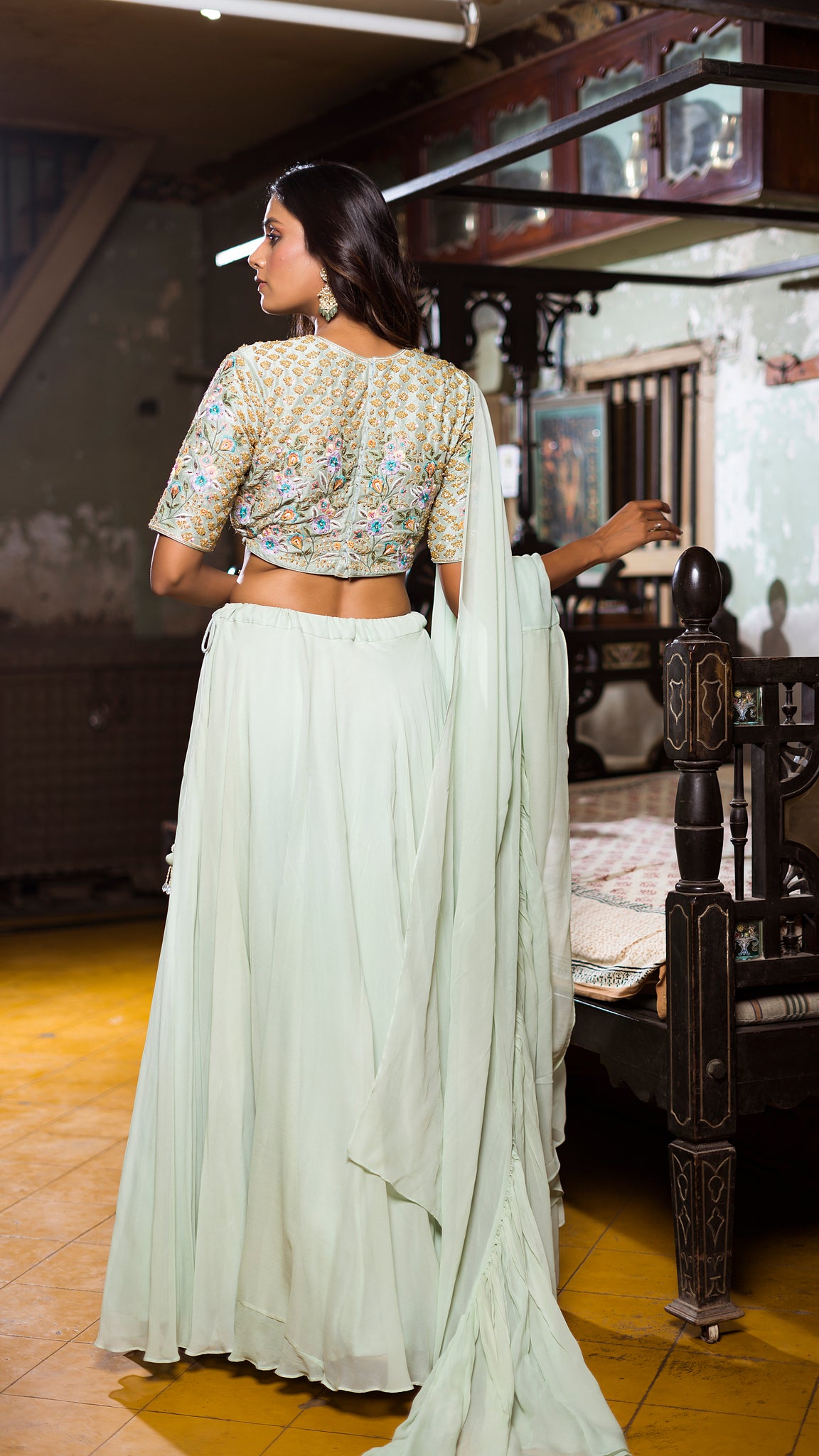 SEA GREEN RUFFLE LEHENGA SET
