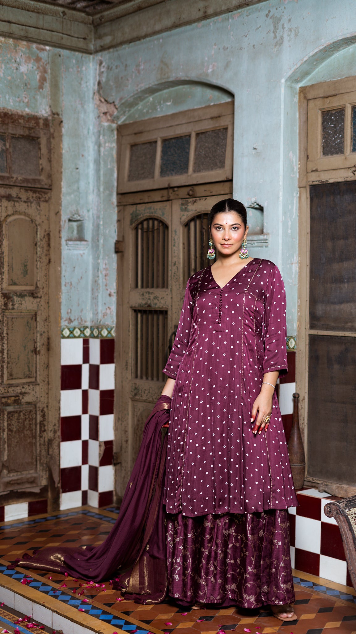 Wine kurta and palazzo set