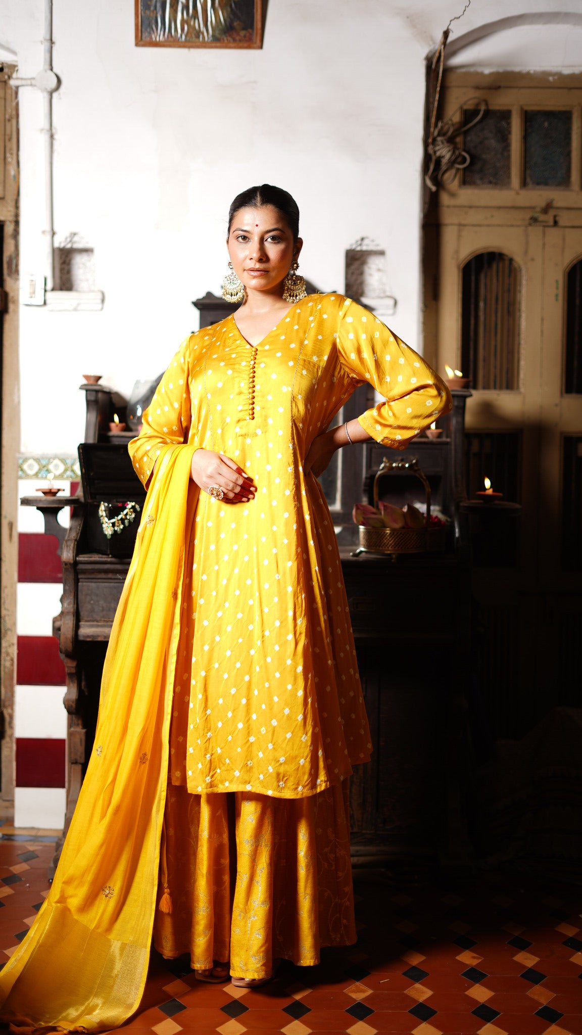 Yellow kurta and palazzo set