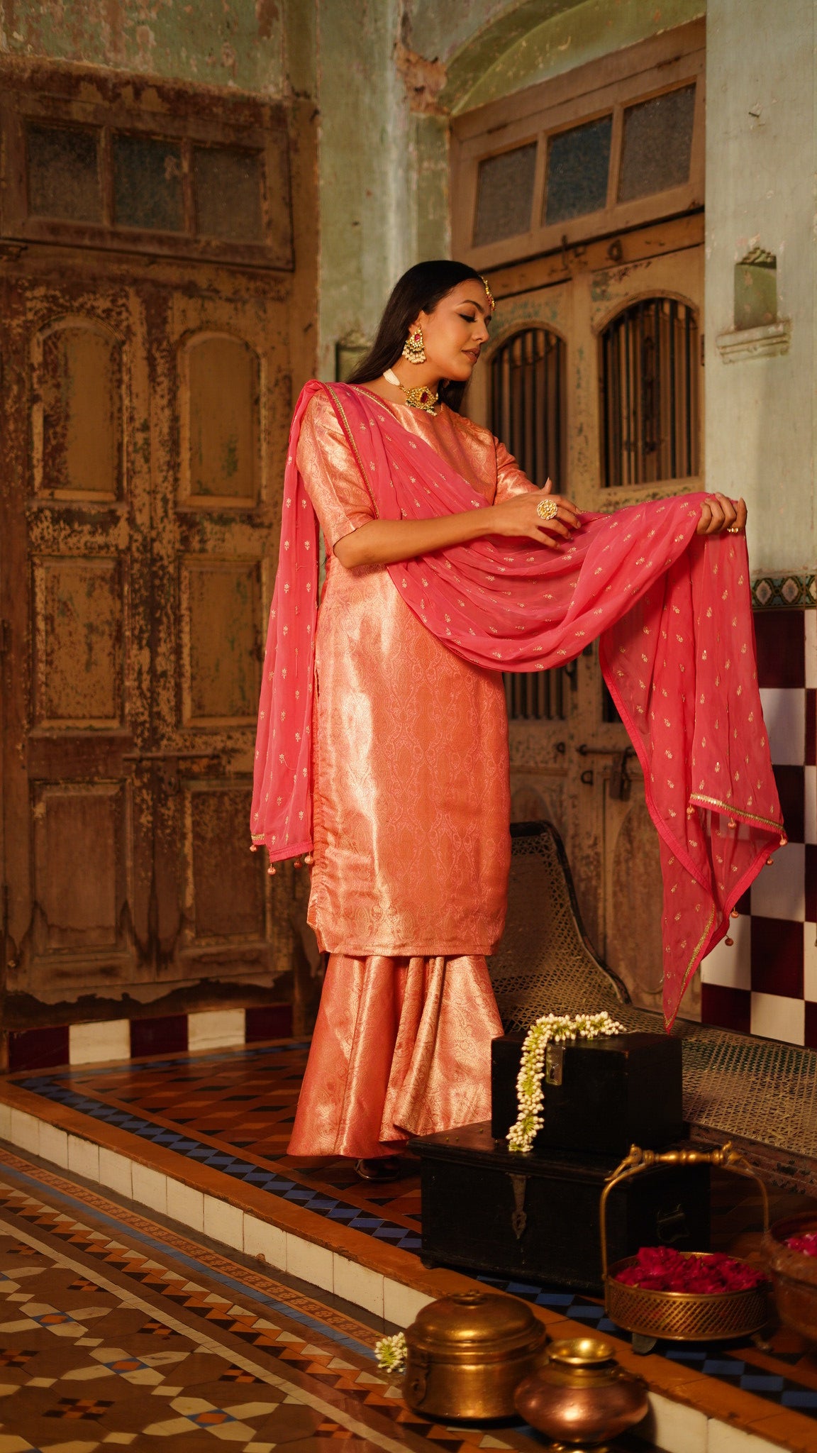 PINK BANARASI  SHARARA SET