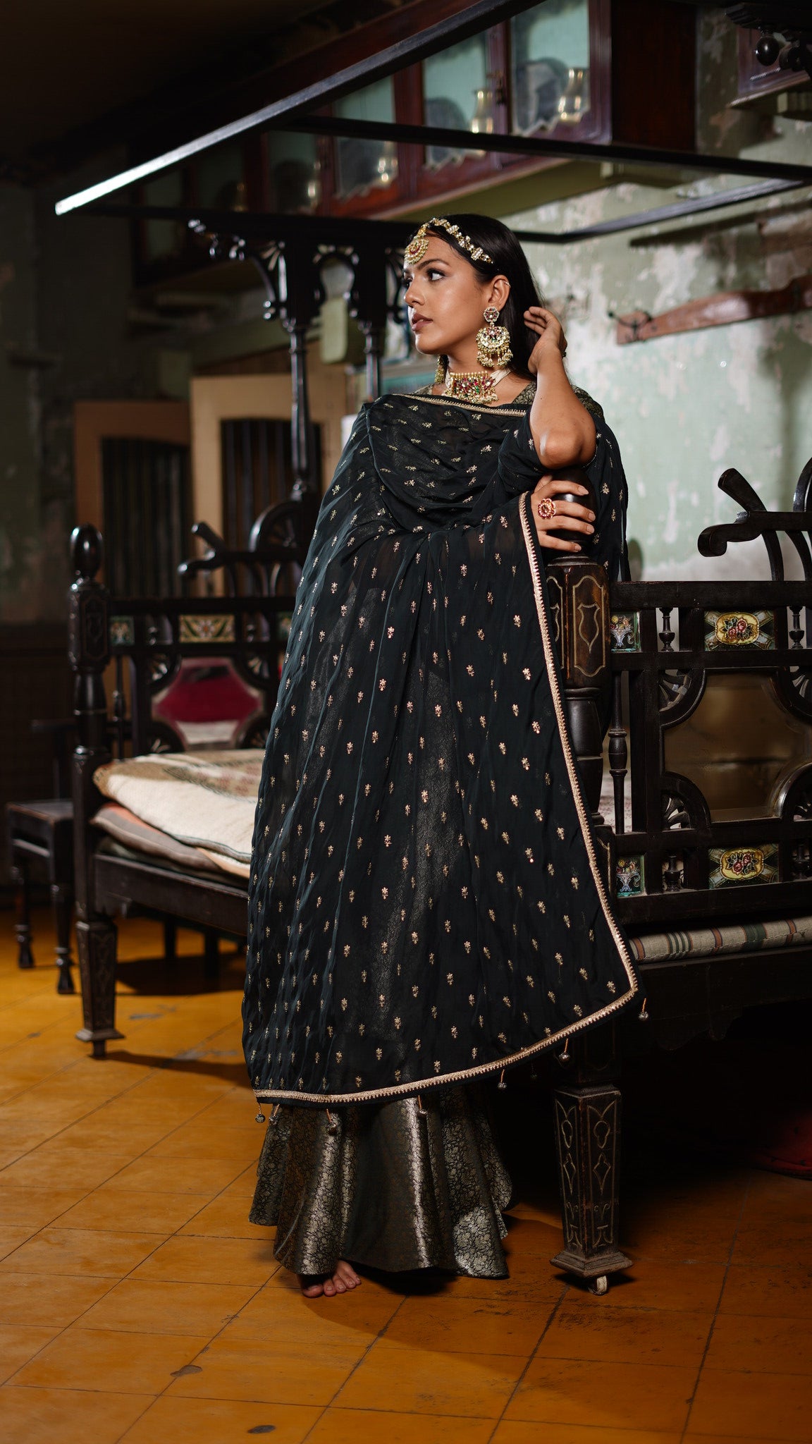 BLACK BANARASI  SHARARA SET