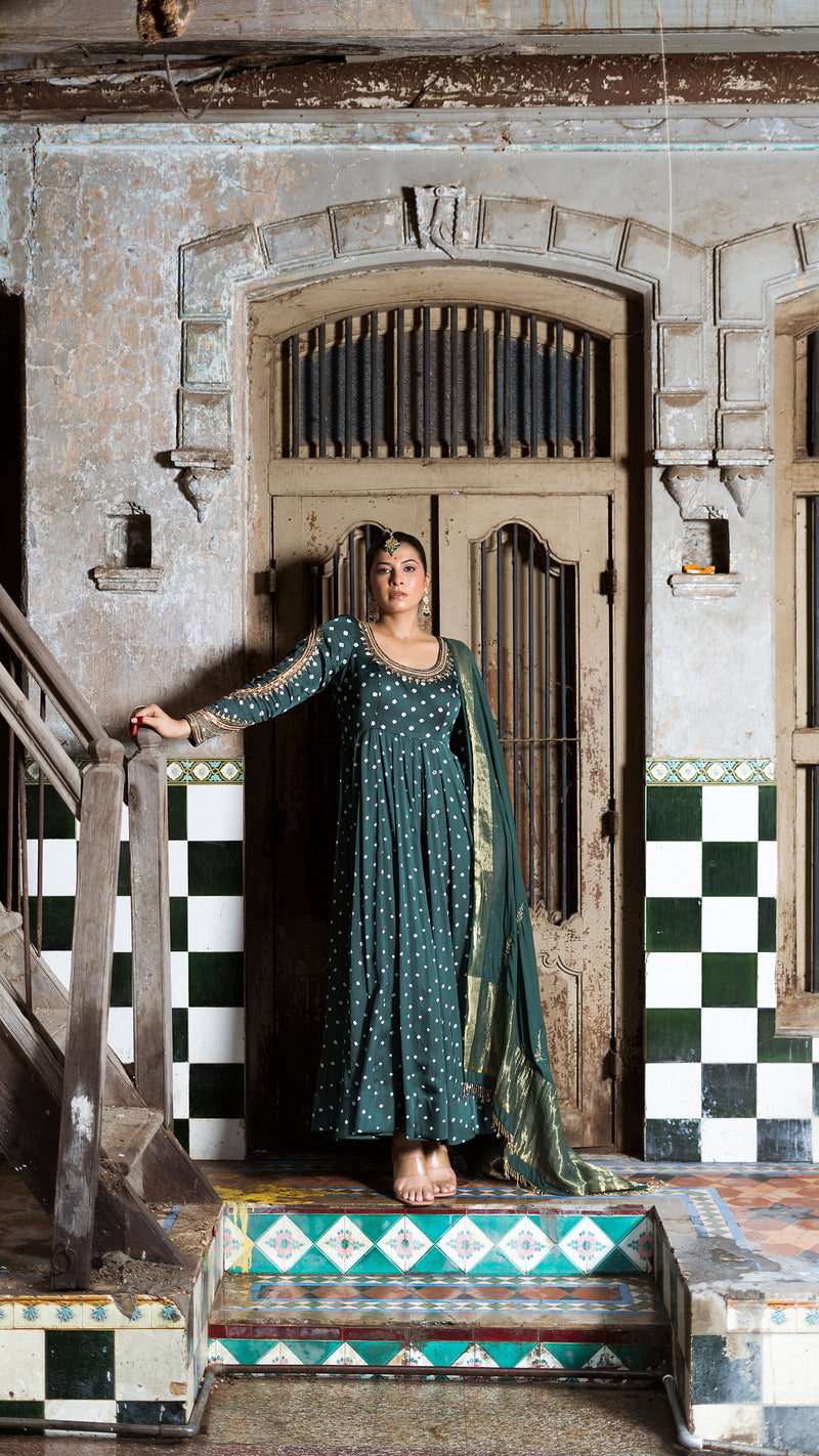 Dark Green anarkali set