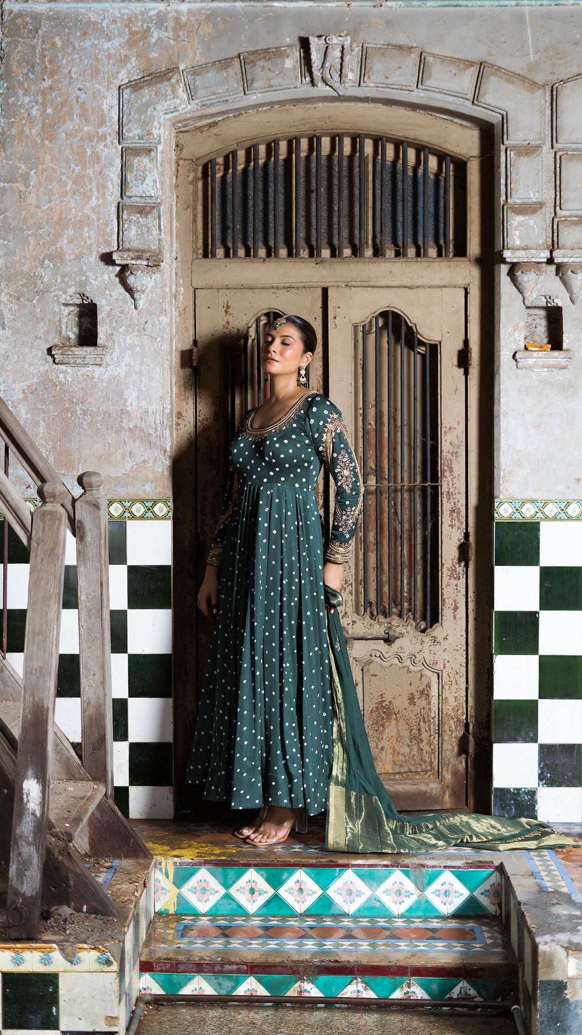 Dark Green anarkali set
