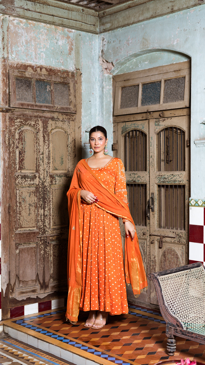 Orange anarkali set