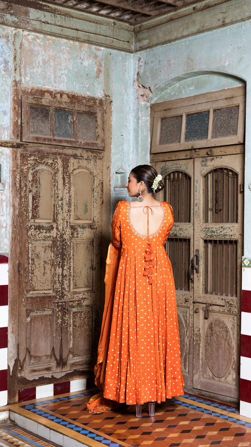 Orange anarkali set