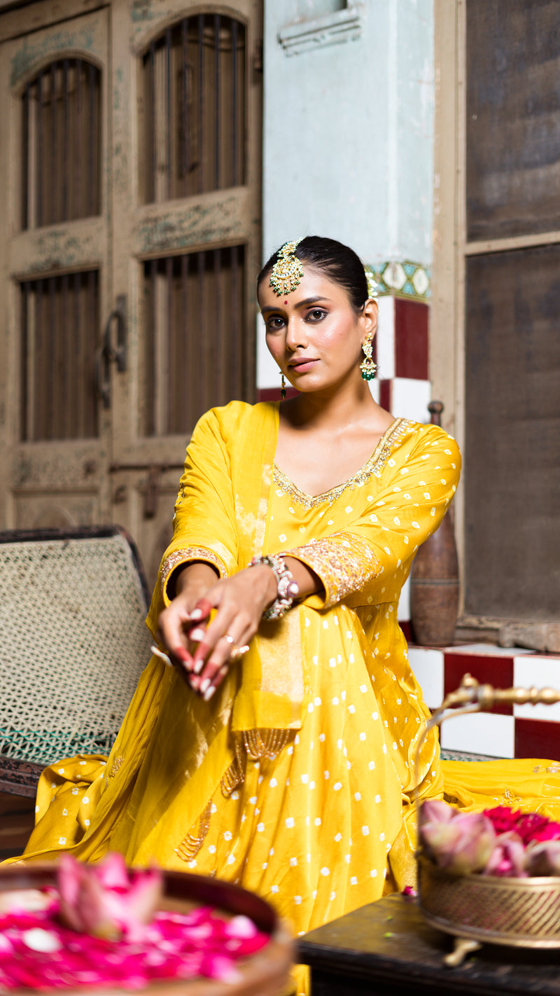Yellow anarkali set