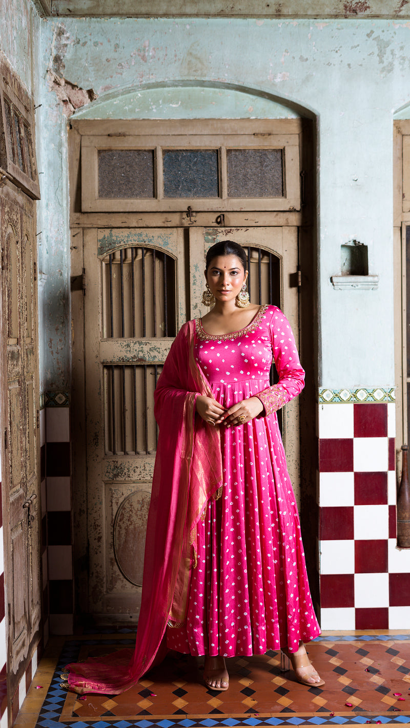 Hot pink anarkali set