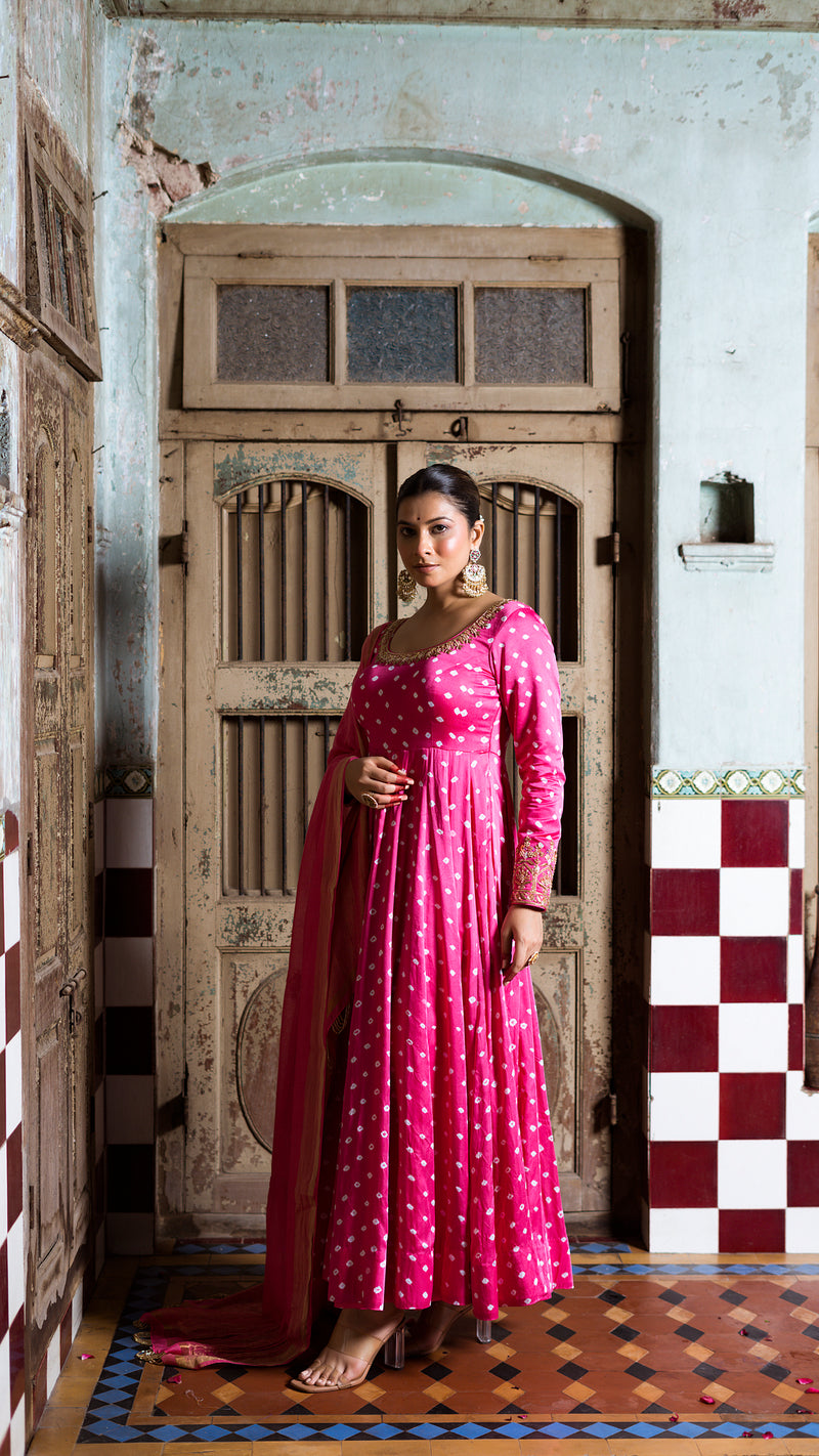 Hot pink anarkali set