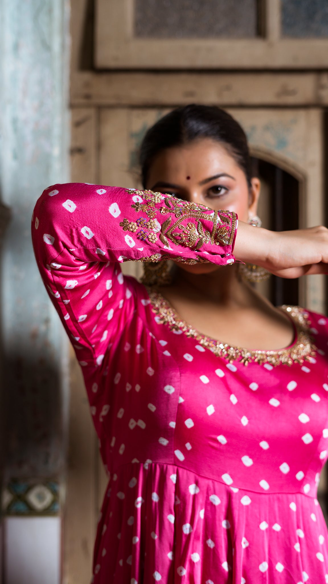 Hot pink anarkali set