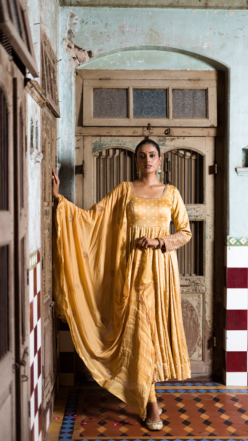 Golden anarkali set