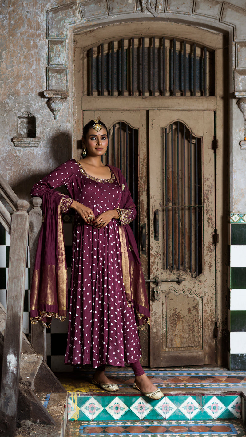 Wine anarkali set