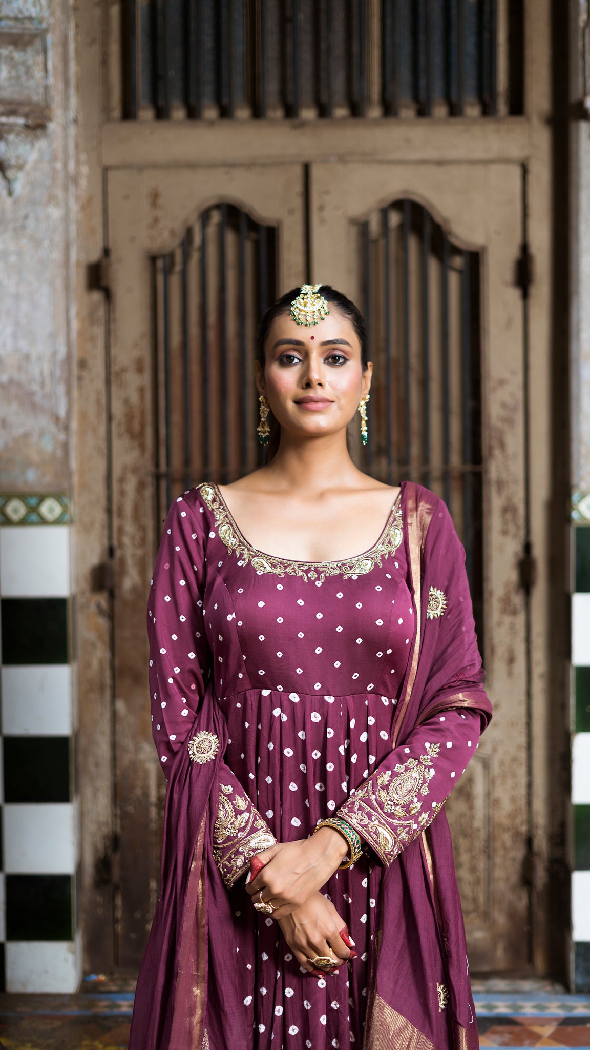 Wine anarkali set