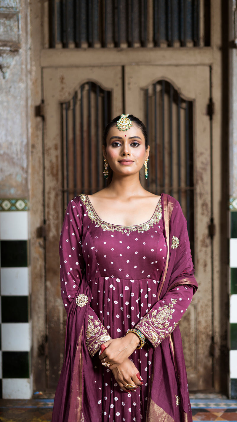 Wine anarkali set