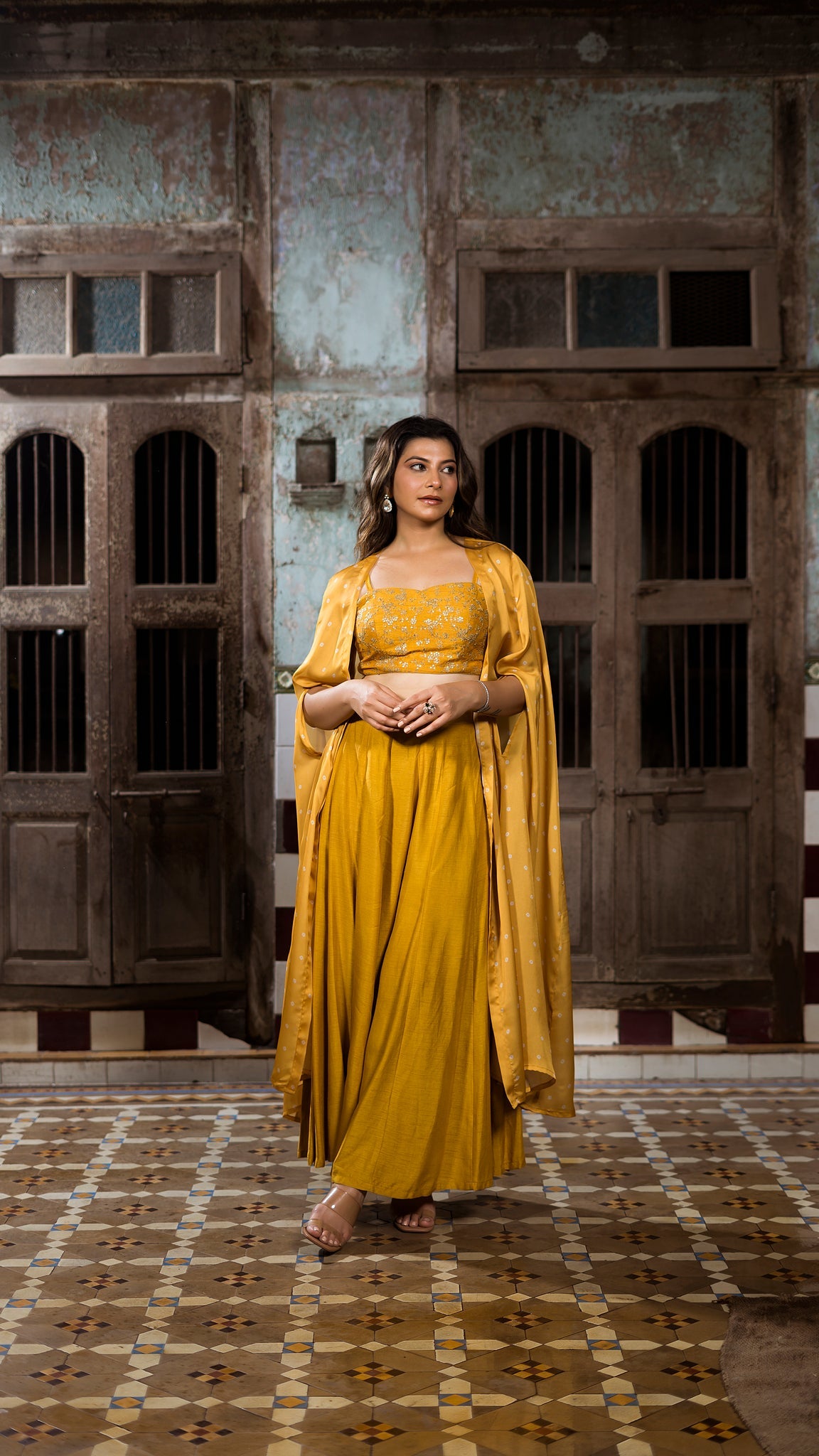 Yellow Organza Cape set