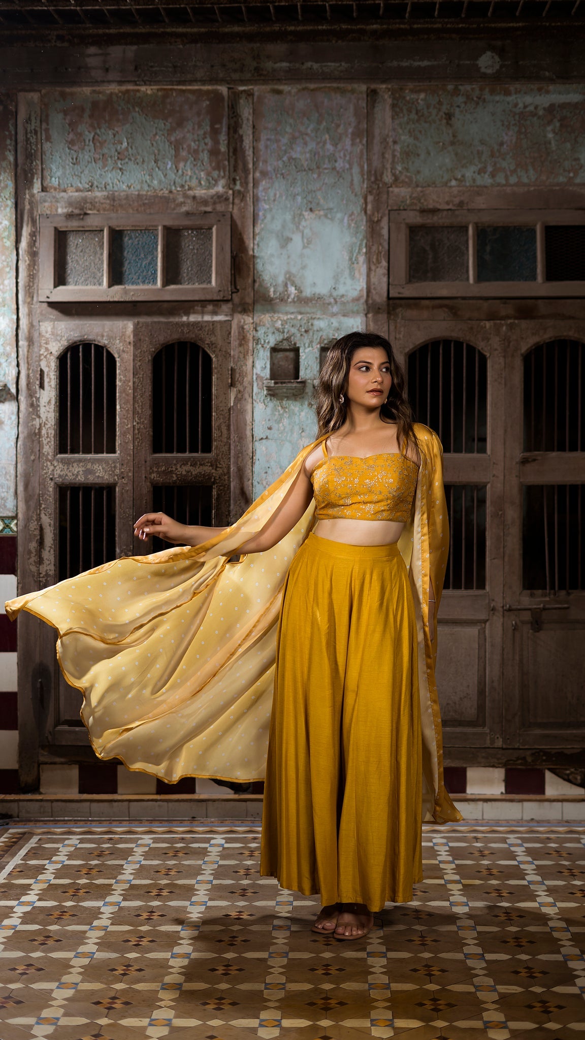 Yellow Organza Cape Set
