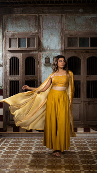 Yellow Organza Cape Set