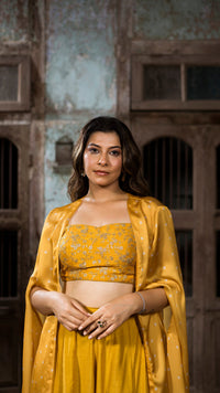 Yellow Organza Cape Set