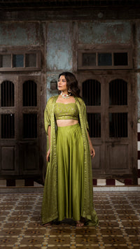 Bright Green Organza Cape Set
