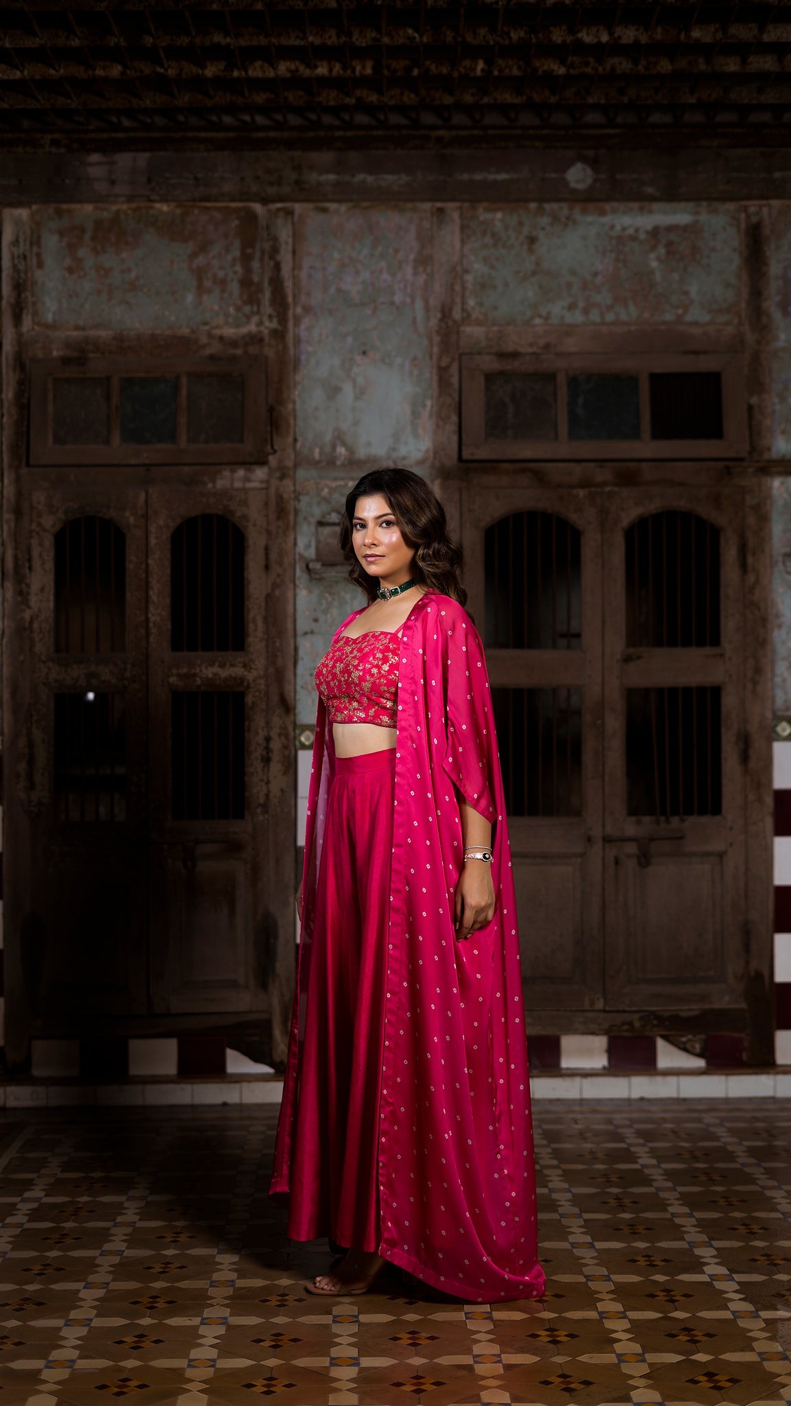 Hot Pink Organza Cape Set